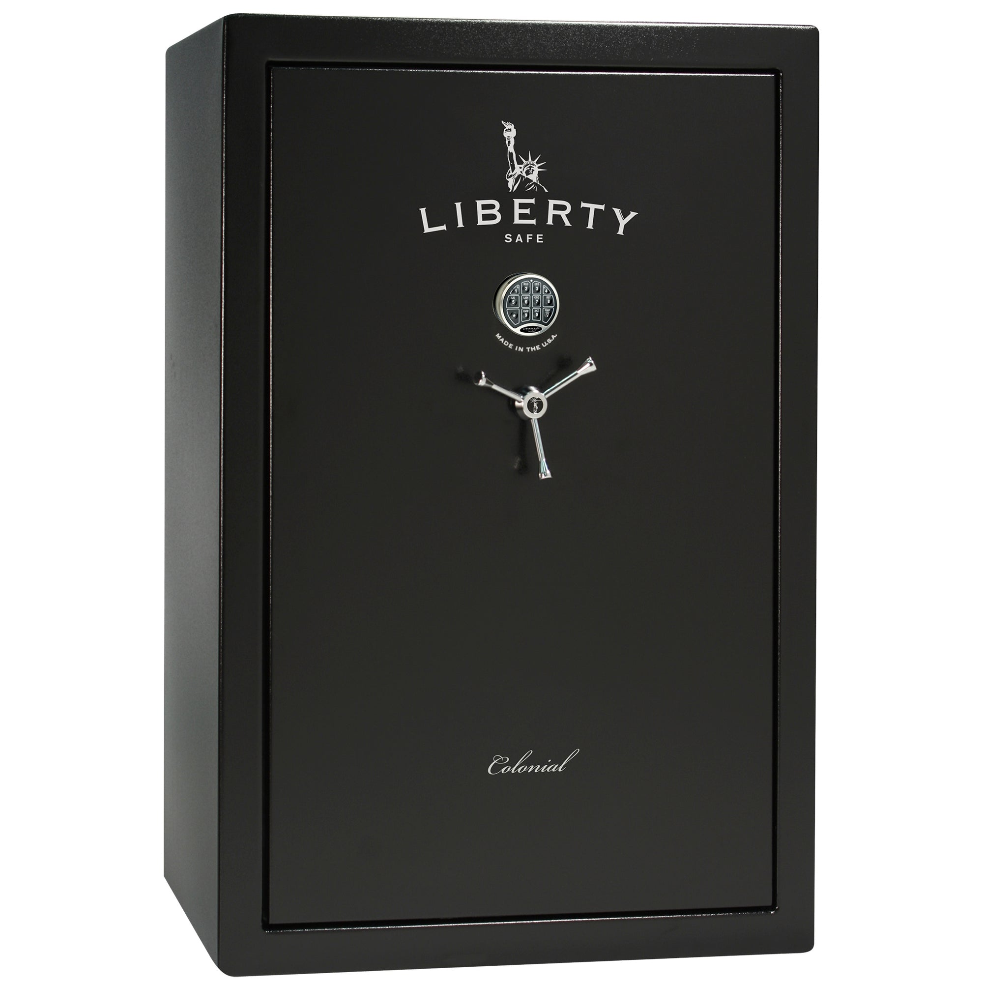 Colonial 35 | Pro Flex Interior | Level 4 Security | 75 Minute Fire Protection | Dimensions: 60.5"(H) x 42"(W) x 22"(D) | Up to 45 Long Guns | Black Textured | Electronic Lock - Closed