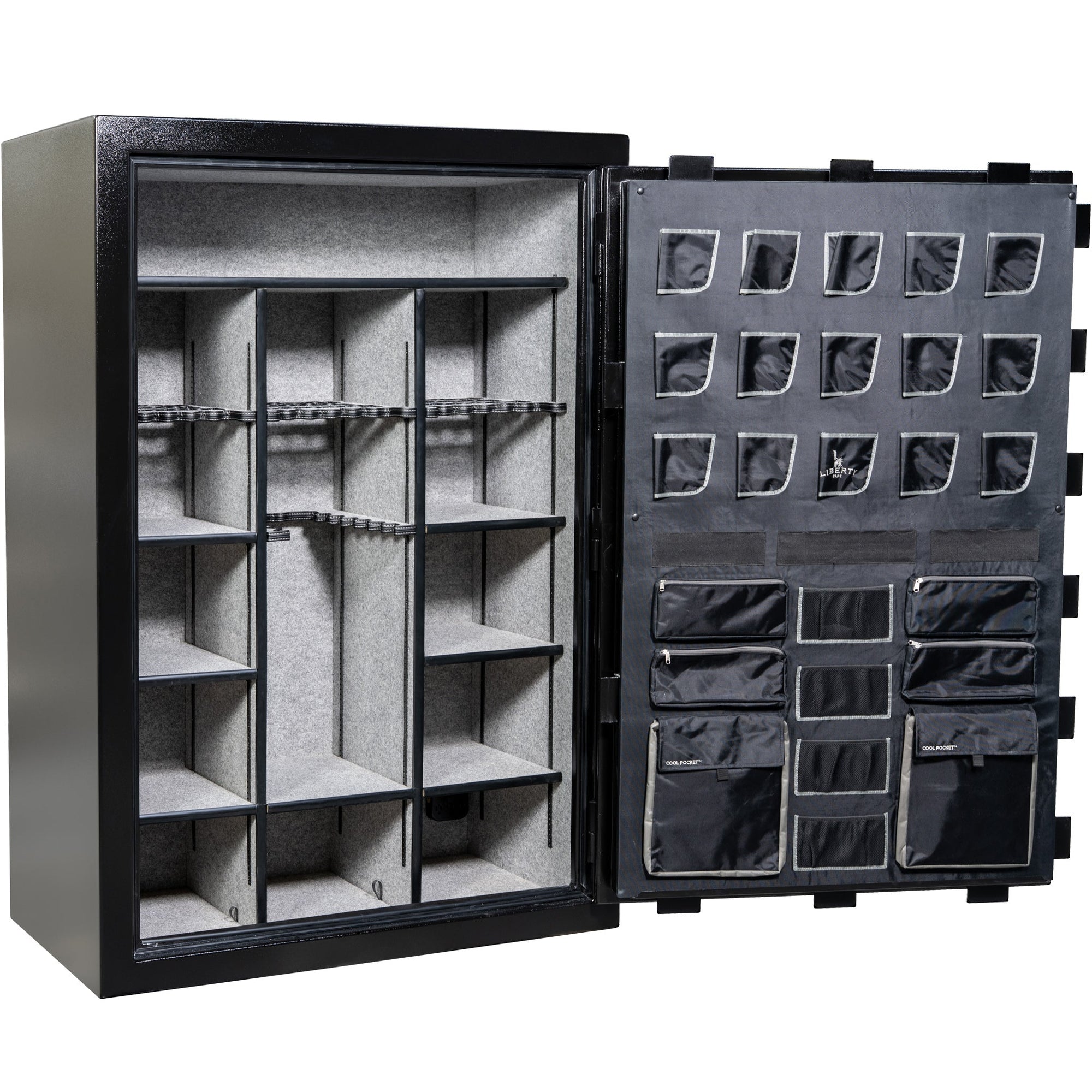 Collector T | Level 5 Security | 110 Minute Fire Protection | Dimensions: 72”(H) x 50”(W) x 27.5"(D) | Black Textured Electronic Lock - Open Door