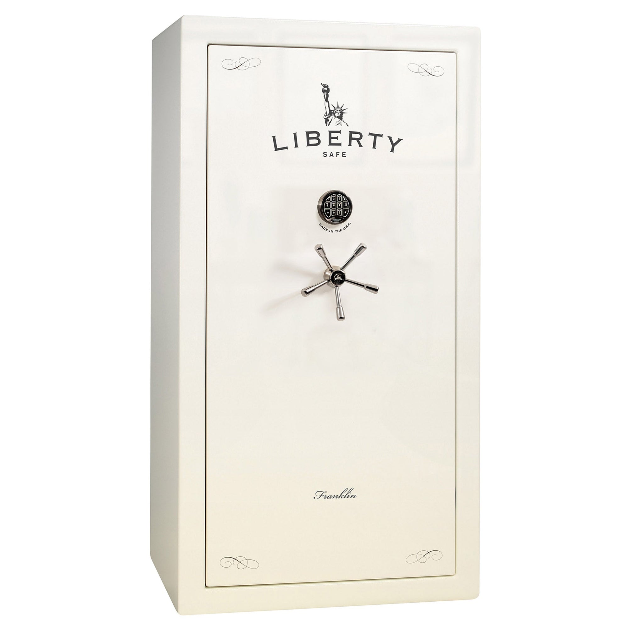 Franklin Series | Level 5 Security | 110 Minute Fire Protection | 40 | DIMENSIONS: 66.5"(H) X 36"(W) X 27.5"(D*) | White Gloss Black Chrome | ProFlex Modular Shelving - Closed Door