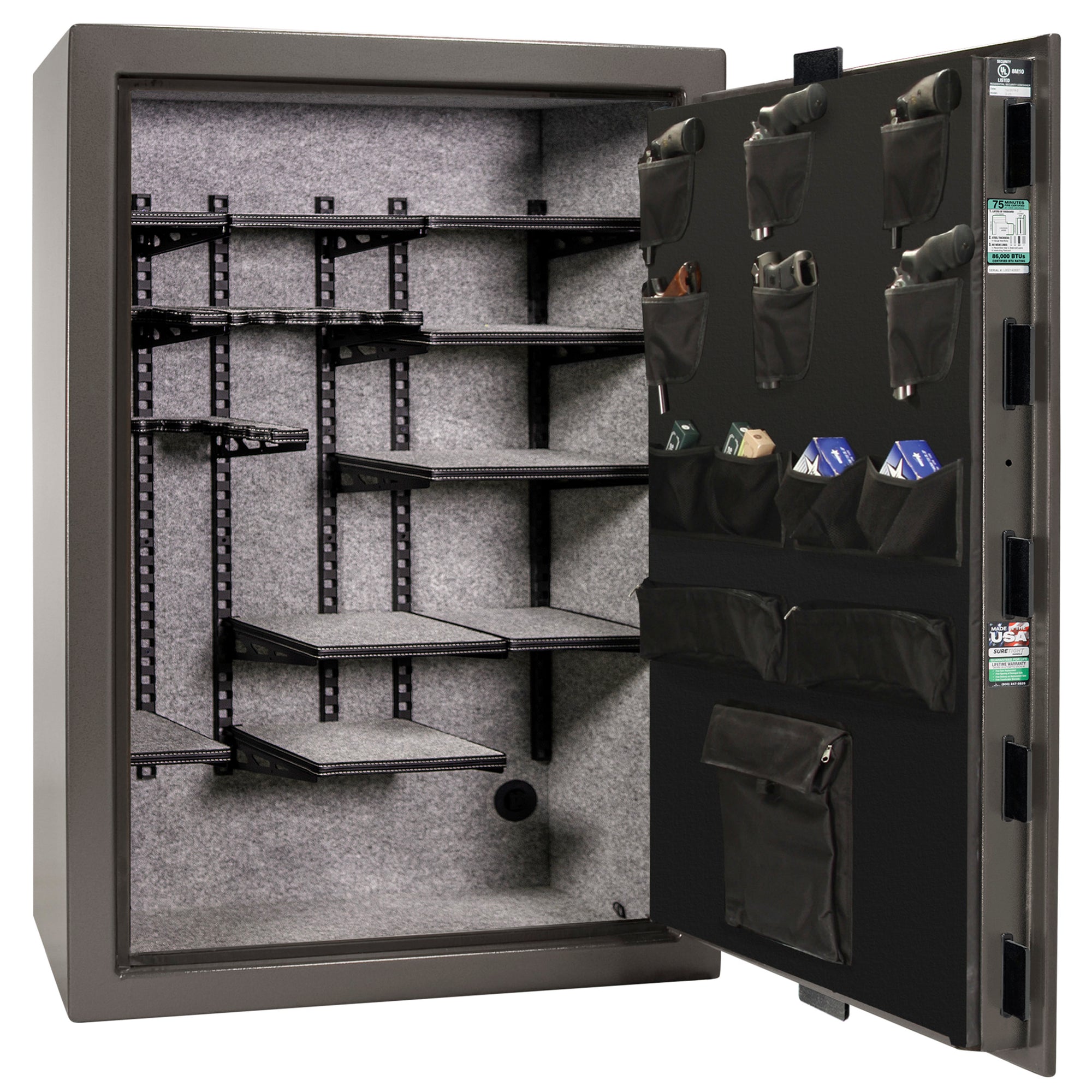 Colonial 35 | Pro Flex Interior | Level 4 Security | 75 Minute Fire Protection | Dimensions: 60.5"(H) x 42"(W) x 22"(D) | Up to 45 Long Guns | Gray Marble | Mechanical Lock - Open