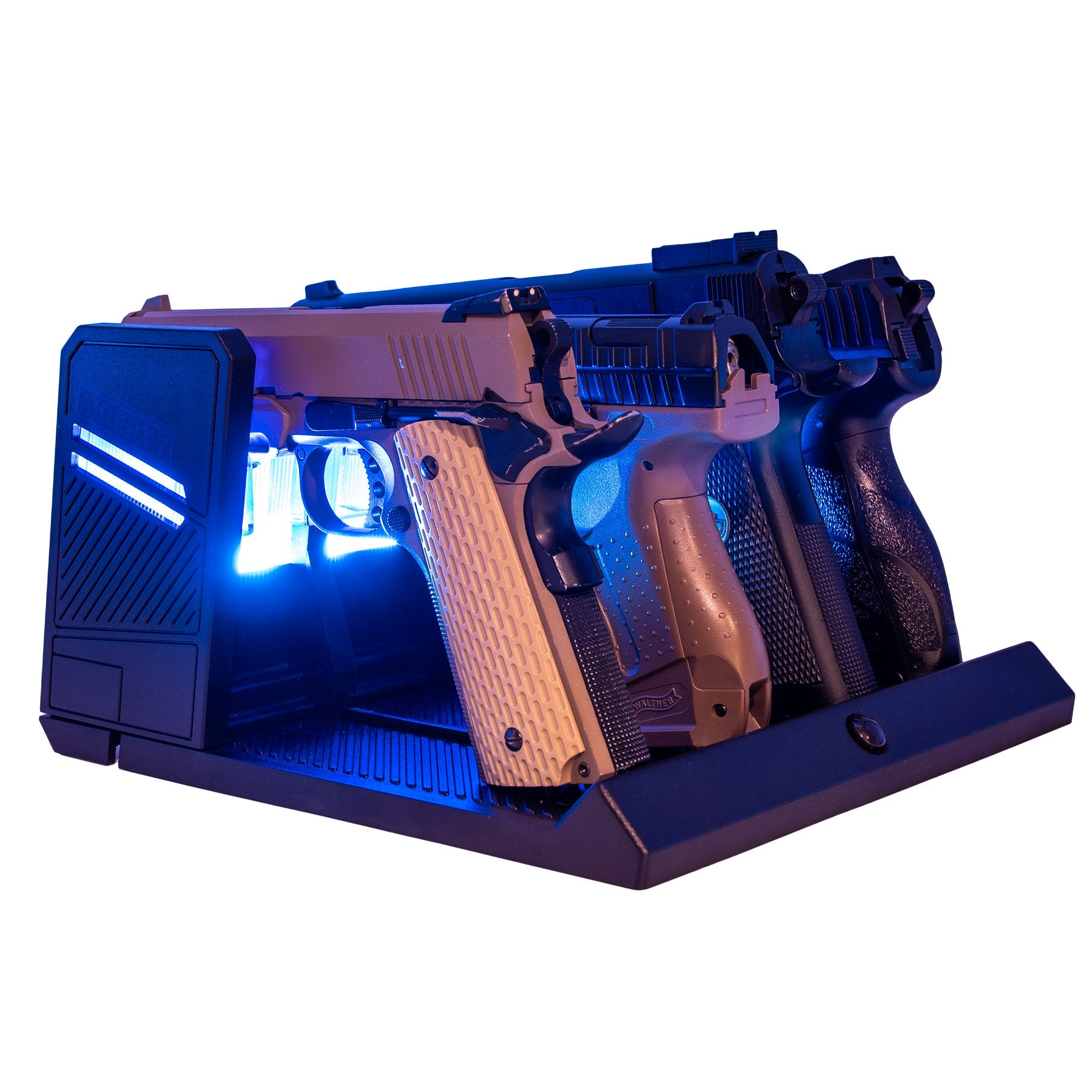 Accessory - Storage - LED Pistol Rack Blue Lit Side - Loaded