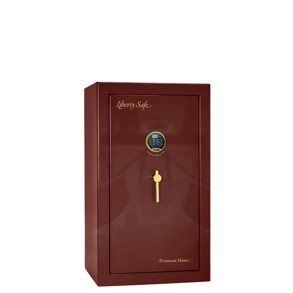Premium Home Series | Level 7 Security | 2 Hour Fire Protection | 12 | Dimensions: 42&quot;(H) x 24&quot;(W) x 20.25&quot;(D) | Burgundy Gloss Brass - Closed Door
